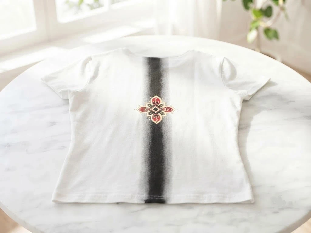 T-shirt blanc brodé et perlé Finette - 96% Coton - Taille L 40/42 – photo 2
